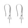 925 Sterling Silver With CZ Platinum Plated Hook Earring Findings For Half Drilled Beads11x21mm Pin 0.6mmTray 5.5mm x 2pcs/Pack