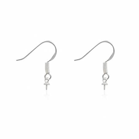 925 Sterling Silver Earring Hook For Half-Drilled Beads Size17x19mm Pin 0.6mm Tray 3mm 10pcs/Pack
