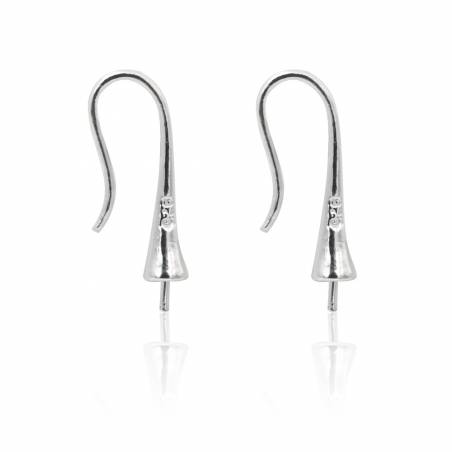 925 Sterling Silver Earrings  Hook For Half Drilled Beads 9x21mm Pin 0.6mm Tray 4mm Platinum Plated 2pcs/Pack