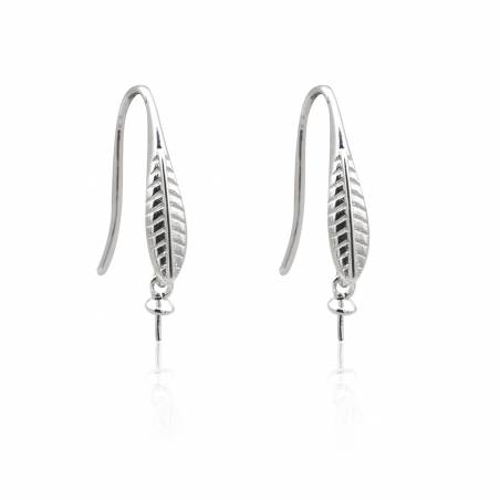 Crochets de boucles d'oreilles pour perles semi-percée en Argent 925 rhodié-E2835 9x20mmx1paire