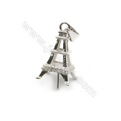 Micro inserted CZ sterling silver platinum plated pendant, 9x22mm, x 5pcs, tray 9mm, pin 0.6mm