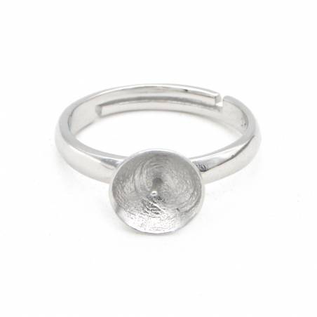 Anello regolabile da dito in argento 925 placcato platino diametro 17 mm perno 0,8 mm vassoio 8 mm per perline semitrapanate
