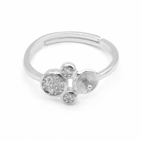 925 Silver Adjustable Ring Settings With CZ Diameter 17mm Pin 0.9mm Tray 5mm For Half Drilled Beads Platinum Plated