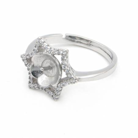 925 Sterling Silver Adjustable Ring Setting With CZ  Diameter17mm Tray7mm Pin 0.8mm For Half Drilled Beads Platinum Plated