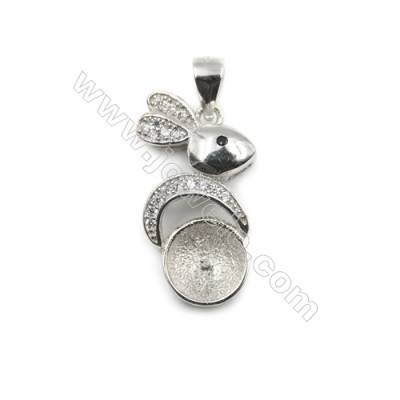 925 Sterling silver platinum plated micro pave CZ pendant, 12x22mm, x 5pcs, tray 8mm, needle 0.5mm