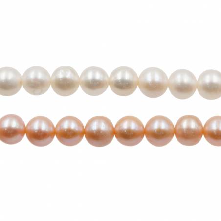 Perles culturelles perles d'eau douce pêche ou blanche ronde sur fil  Taille 7~8mm  trou 0.7mm x1fil 15~16"