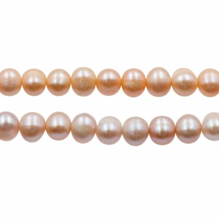 Perles culturelles perles d'eau douce pêche ou lavande sur fil  Taille 7~8mm  trou 0.7mm x1fil 15~16"