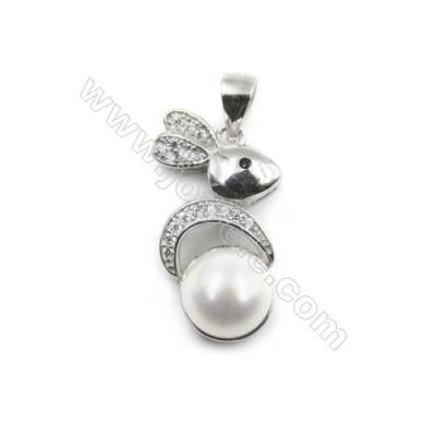 Pendentif pour perle semi-percée en Argent 925 rhodié avec Zirconium-D5751 12x22mm x 5pcs