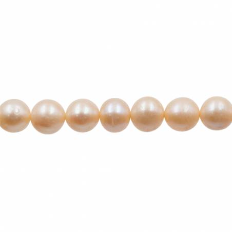 Perles culturelles perles d'eau douce pêche ronde sur fil  Taille 9~10mm  trou 0.7mm x1fil 15~16"