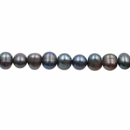 Perles culturelles perles d'eau douce noire sur fil  Taille 8~9mm  trou 0.7mm x1fil 15~16"