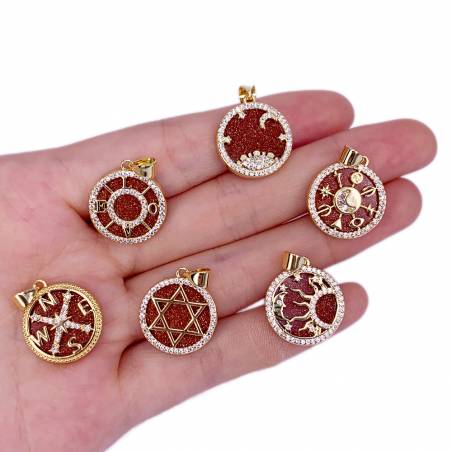 Goldstone Pendant With 14K Gold Filled Brass Setting CZ Micro Pave Size 17x19mm x1Piece