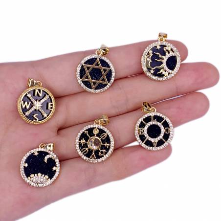 Blue Goldstone Pendant With 14K Gold Filled Brass Setting CZ Micro Pave Size 17x19mm x1Piece