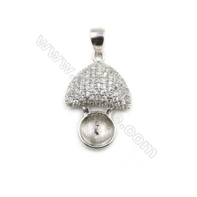 Sterling silver platinum plated pendant, 14x21mm, x 5pcs, CZ micro pave, tray 8mm, pin 0.4mm