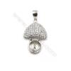 Sterling silver platinum plated pendant, 14x21mm, x 5pcs, CZ micro pave, tray 8mm, pin 0.4mm