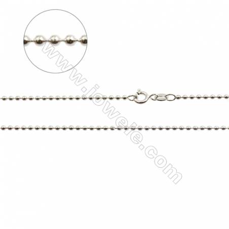 925 Sterling Silver Beads Chain x 1Piece   Diameter 1.8mm  Length: 16"（white gold plating）