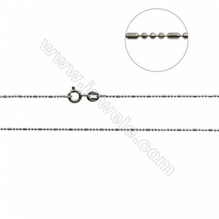 925 Sterling Silver Bean Bar Chain x 1Piece   Thick 1mm  Length: 16" （white gold plating）