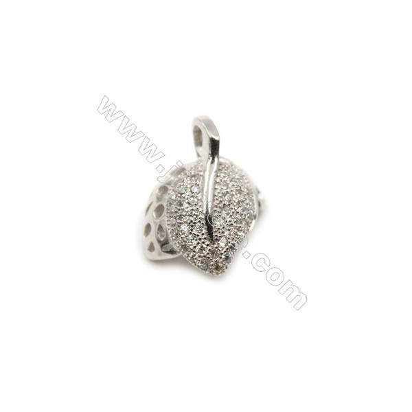 925 sterling silver platinum plated micro pave zircon pendant, 12x15mm, x 5pcs, pin 0.7mm