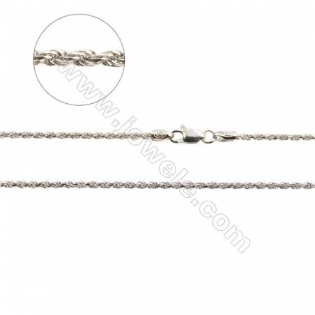 Chaîne de corde en argent 925 rhodié Taille 1.0mm de diamètre du fil  longueur de la Chaîne 16"x1pc
