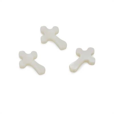 Perles de nacre blanche en forme de croix, Taille 9x13mm, Trou 0.7mm, 19 perles/brin