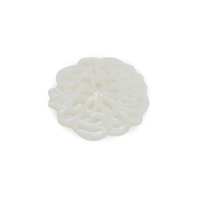 Coquille de nacre blanche à motif floral ajouré, 18mm, x 5pcs/pack