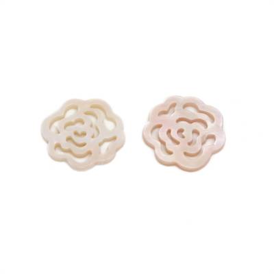 粉色花形鏤空圖案珍珠母貝殼 15毫米  4個/包