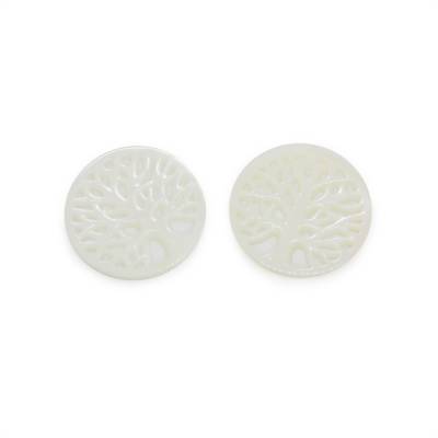 Tree of Life White Mother-of-Pearl Shell Charm Diameter 24mm  2pcs/Pack
