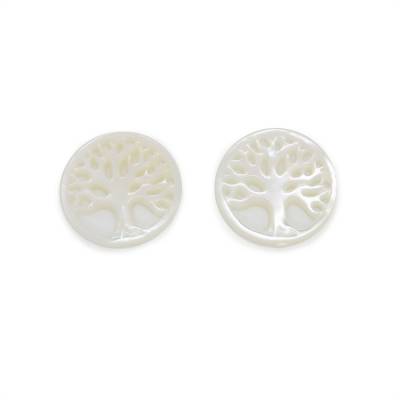 Natural Hollow Tree of Life White Mother-of-Pearl Shell Charm Diameter 17mm 4 pcs/Pack