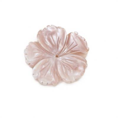 Perles de nacre rose fleuries, 28mm, trou 1mm, 2pcs/pack