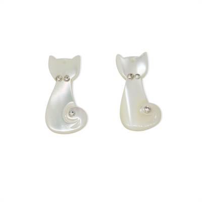 鑲鋯石的白色小貓貝殼珍珠母 11x22毫米  孔徑 1毫米  16個/包