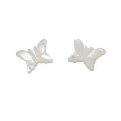 蝴蝶形狀白色珍珠母貝殼 12x9.5毫米  孔徑 0.8毫米  18個/包