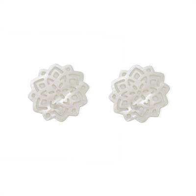 White Mother-Of-Pearl Shell Hollow Floral Charms 35mm 2 pcs/Pack