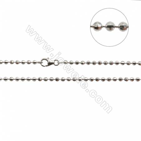 925 Sterling Silver Laser Bean Chain x 1Piece   Diameter 2.5mm  Length: 16"（white gold plating）
