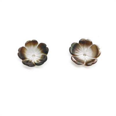 Grey Mother-of-Pearl Shell Flower Charm Size10mm Hole0.8mm 10pcs/Pack