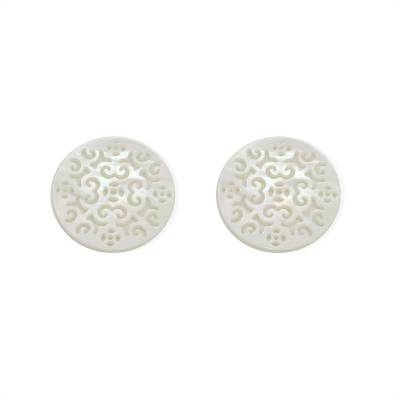 Hollow Pattern White Mother-of-Pearl Shell Charm Diameter 25mm 2pcs/Pack