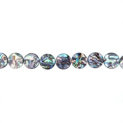 Rouleaux de perles de coquille d'ormeau, rond plat, diamètre 14 mm, trou 0.8 mm, environ 28 perles/rang, 15 ~ 16 "