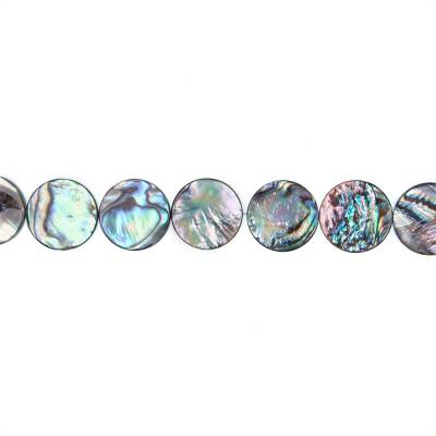 Rouleau de perles de coquille d'ormeau, plat et rond, diamètre 18 mm, trou 0,8 mm, environ 22 perles/rang, 15 ~ 16 "