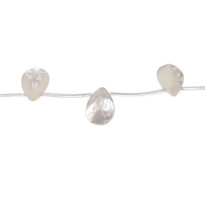 Fil de perles de nacre blanche en forme de goutte d'eau, Taille 25x35mm, Trou 0.7mm, 10 perles /fil