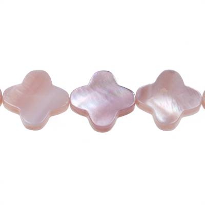 Perles de nacre rose en forme de fleur à quatre feuilles, 14mm, trou 0.7mm, 29 perles/rangée