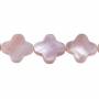 Perles de nacre rose en forme de fleur à quatre feuilles, 14mm, trou 0.7mm, 29 perles/rangée