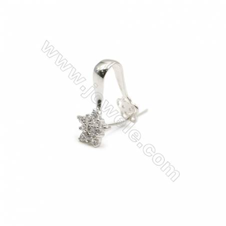 925 Sterling Silver Star Pinch Bail  Rhodium  9x20mm  Pin 0.6mm  Cubic Zirconia Micro Pave