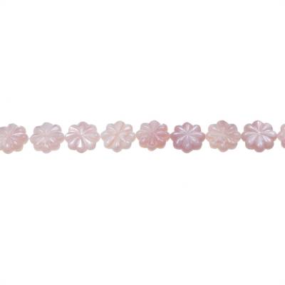 Perles de coquille de nacre fleurie rose, Diamètre 10mm, Trou 0.7 mm, 40 perles/brin