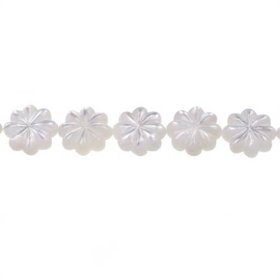 Perles de nacre blanche pour modèle de fleur, Diamètre 12 mm, Trou 0.7 mm, 34 perles / enfilage