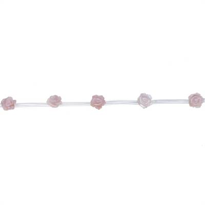 Perles de nacre rose en forme de rose, Diamètre 6mm, Trou 0.6mm, 15 perles/rangée