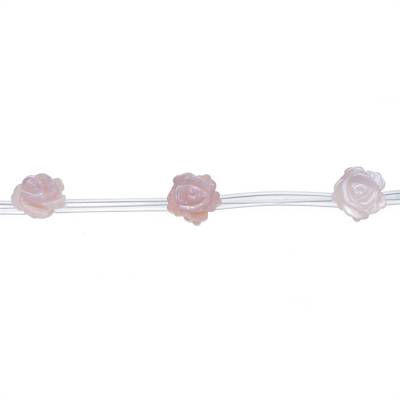 Toron de perles de nacre rose en forme de rose, diamètre 10 mm, trou 0.7mm, 15 perles/toron