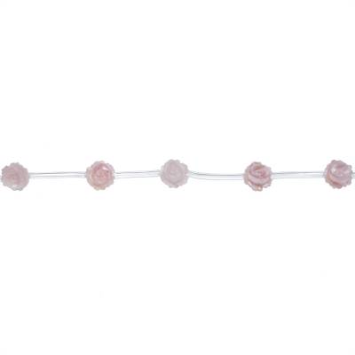 Perles de nacre rose en forme de rose, Diamètre 6mm, Trou 0.6mm, 15 perles/brin