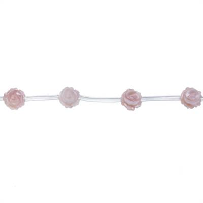 Perles de nacre rose en forme de rose, Diamètre 8 mm, Trou 0.7 mm, 15 perles/brin