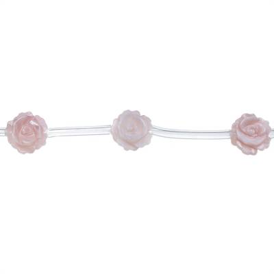 Perles de nacre rose en collier, Diamètre 10mm, Trou 0.7mm, 15 perles/collier