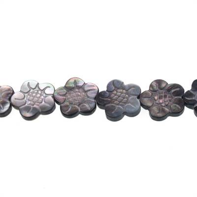 Rangée de perles de nacre fleuries grises, Taille 18x18 mm, Trou 0.7mm , 20 perles/rang 15~16''