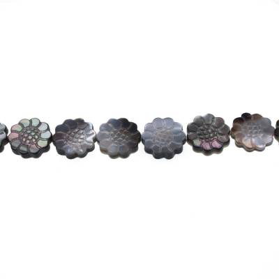 Rouleau de perles florales en nacre grise, 14x14mm, trou 0.7mm, 28 perles/ruban 15~16"