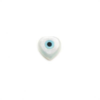 Natural White mother-of-pearl Shell Heart Shape Evil Eye Beads 6x6mm Hole 0.8mm 12pcs/Pack